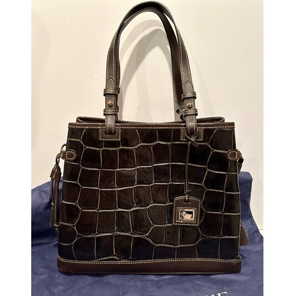 Dooney & Bourke Croc Embossed Double Strap Tassel Shoulder Bag Keychain Dust Bag - Picture 6 of 16